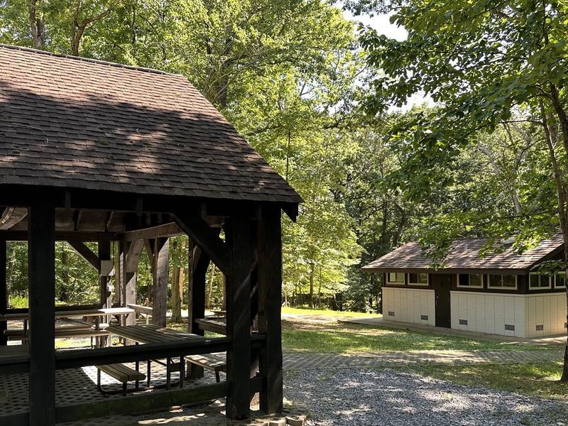 Telegraph Picnic Pavilion and restrooms on a sunny day