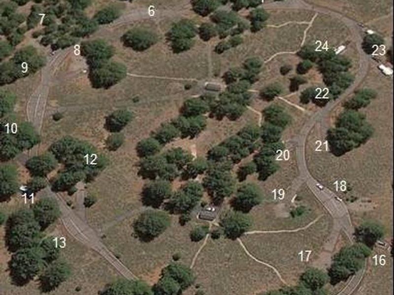 Alpine Meadow Campground satellite view with site number overlay.