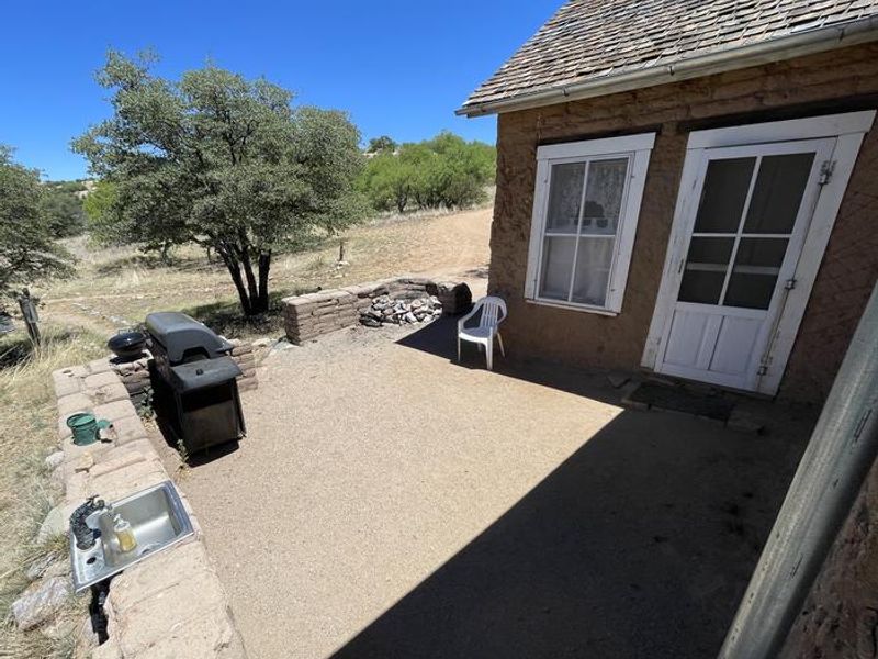 Back patio of Kentucky Camp, where cleaning station is located.