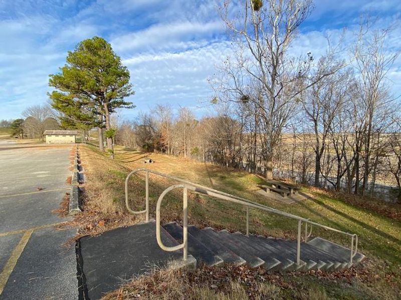 Small picnic areas at Spillway Recreation. These are a short walk down from the parking area. They are near to the restroom facilities and playground area. Nearby to these picnic areas is a staircase to walk down to the Spillway parking area. 