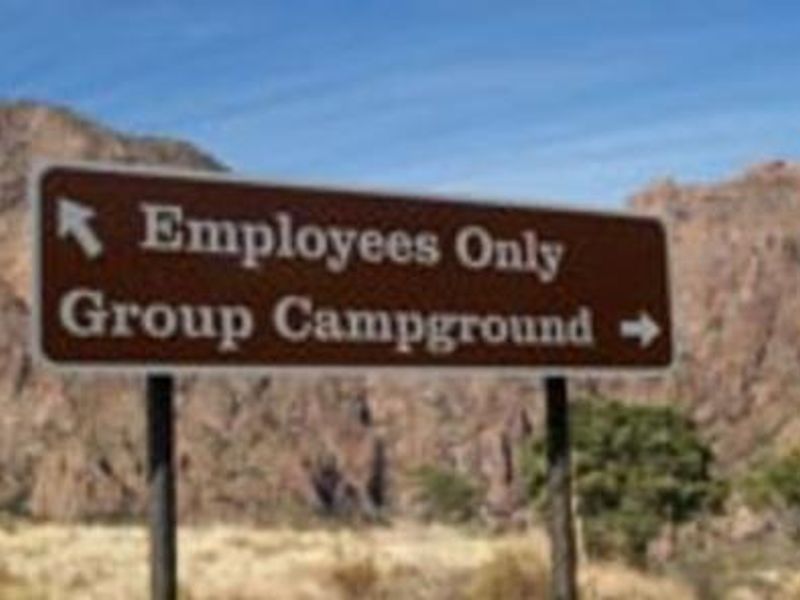 Sign on roadway leading to the Group Campground