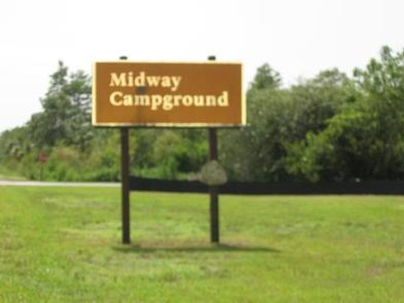Midway Campground sign from the highway