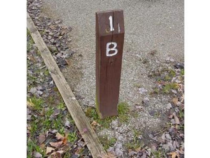 Campsite post with loop and number are on each site. This one is site 1 in Loop B.