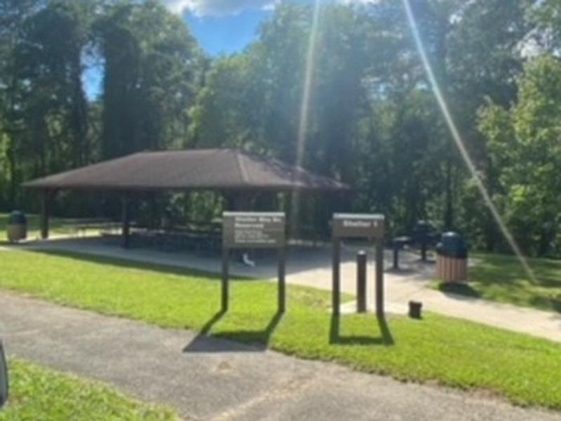 Shelter 1 at the Overlook Recreation Area. Shelter has water and electric hookups.